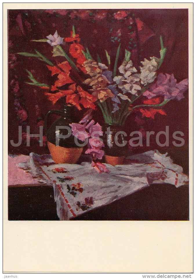 painting by J. Bokshay - Gladioli , 1958 - flowers - Ukrainian art - Ukraine USSR - 1964 - unused - JH Postcards