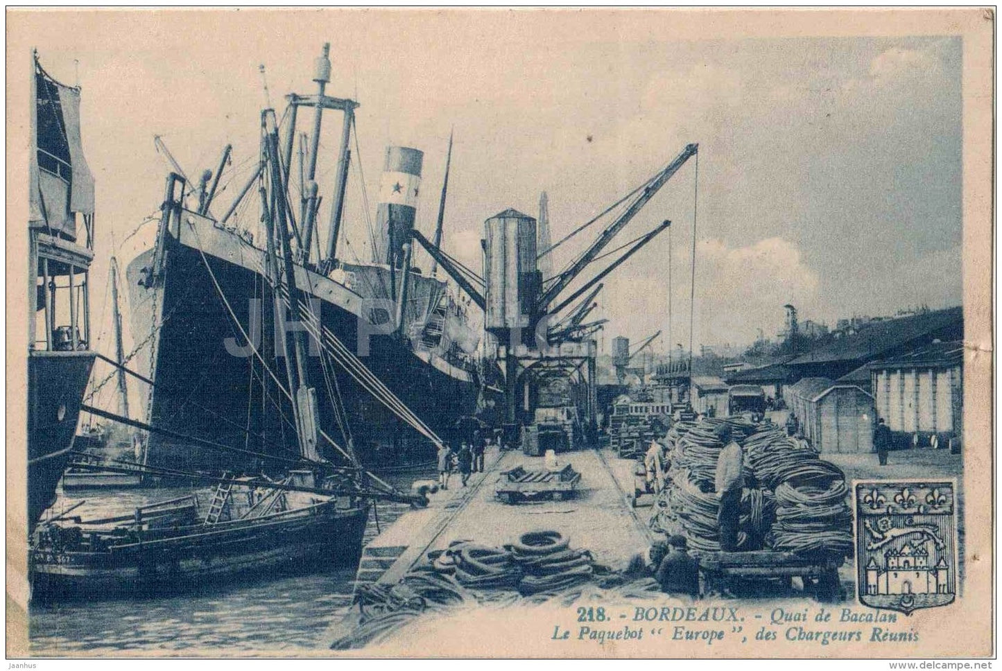 Quai de Bacalan Le Paquebot Europe , des Chargeurs Reunis - Bordeaux  port - ship - France - 218 - old postcard - unused - JH Postcards