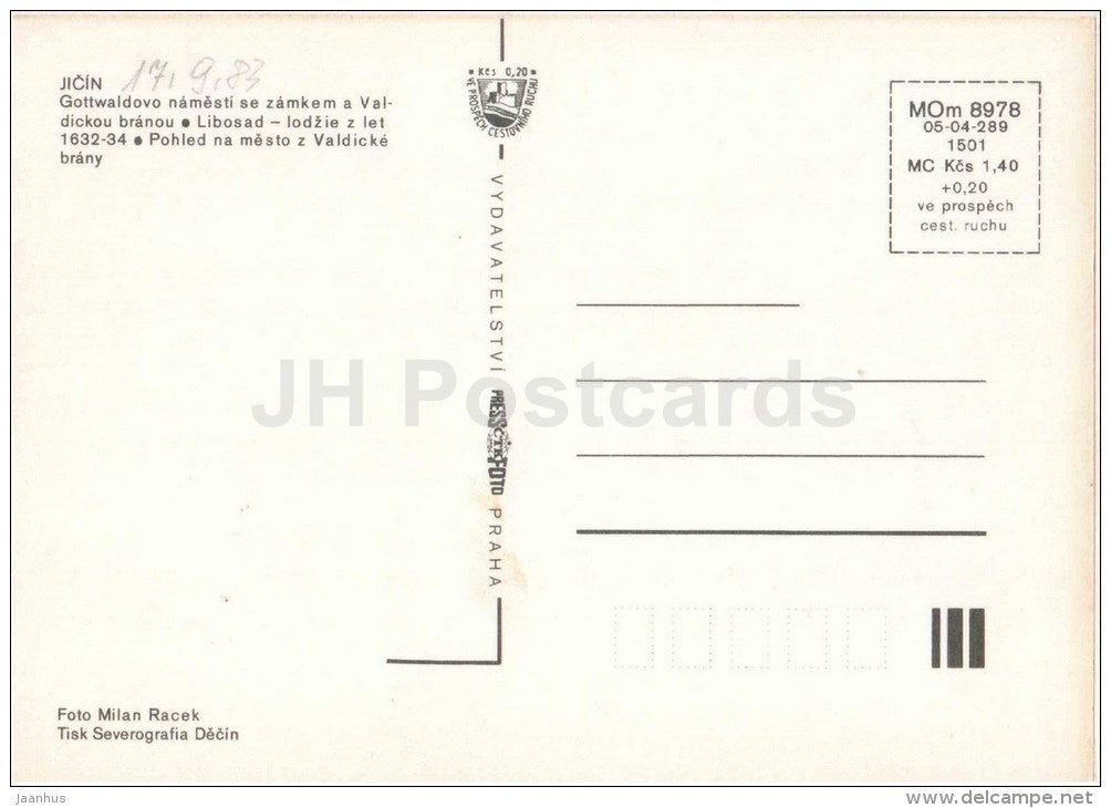 Jicin - Gottwald square - castle - Libosad - Vladicke Gates - Czechoslovakia - Czech - unused - JH Postcards