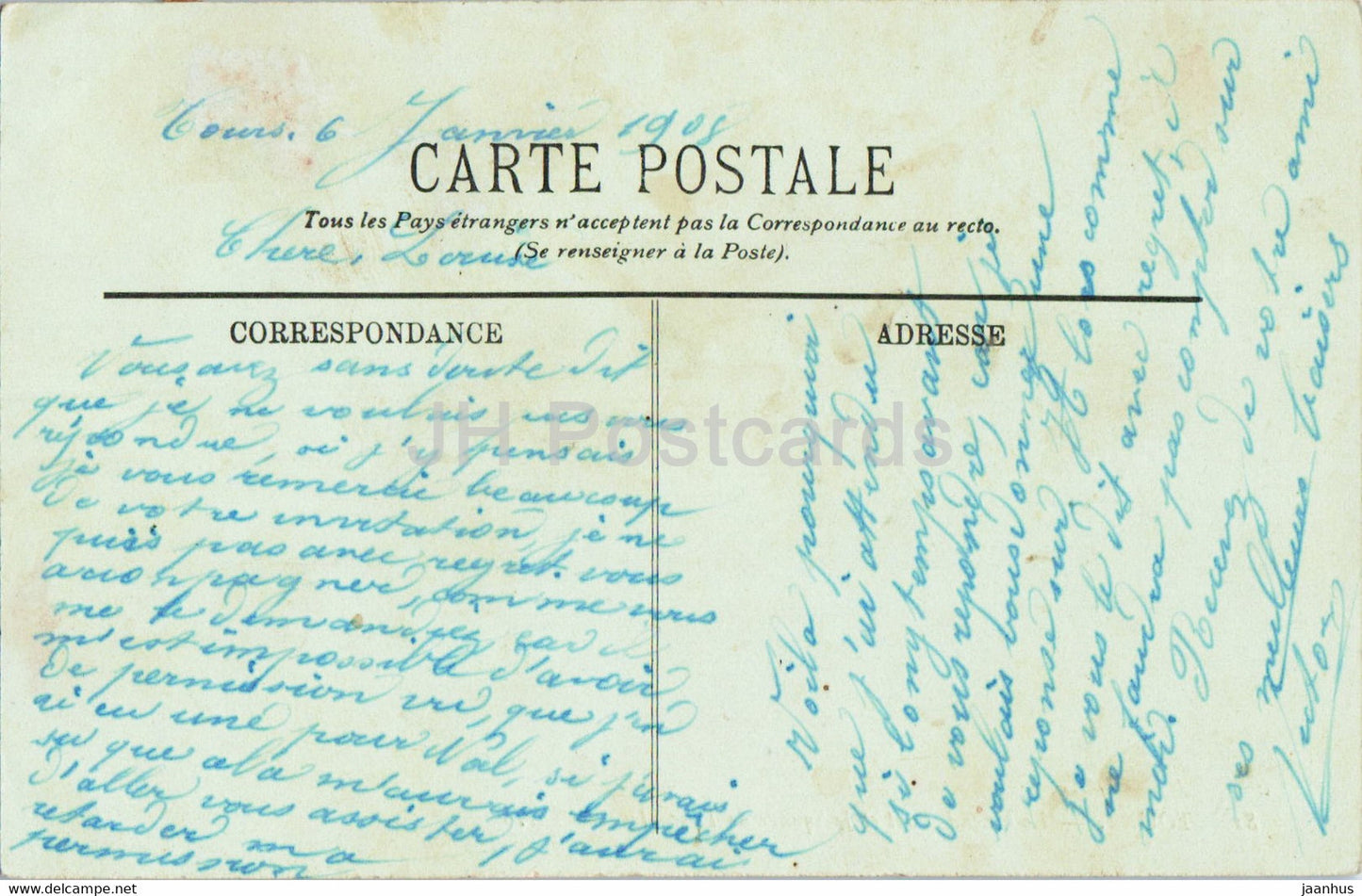 Tours - Le Grand Pont et le Square de Descartes - 81 - bridge - old postcard - 1908 - France - used