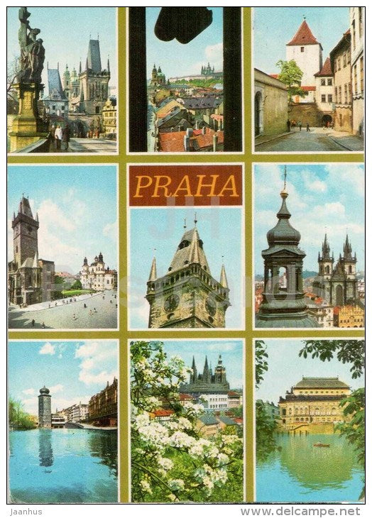 Praga - Praha - Charles Bridge - Tyn cathedral - national theatre - Czechoslovakia - Czech - used 1973 - JH Postcards
