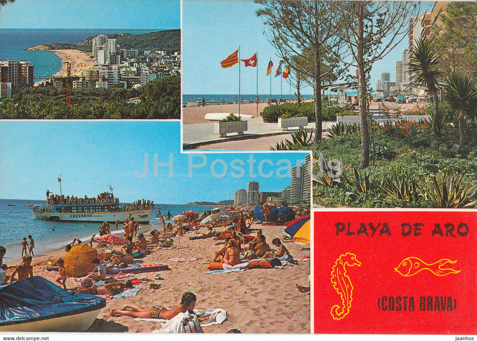 Playa de Aro - Costa Brava - Diversos Aspectos - Various Sightseen - passenger boat - beach - multiview - Spain - used - JH Postcards
