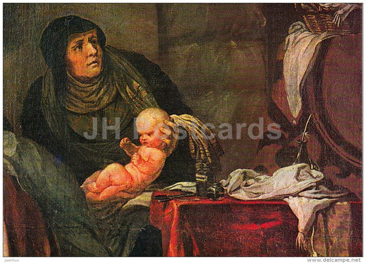 painting by Karel Skreta - Birth of St. Wenceslas , fragment , 1641 - Czech art - large format card - Czech - unused - JH Postcards