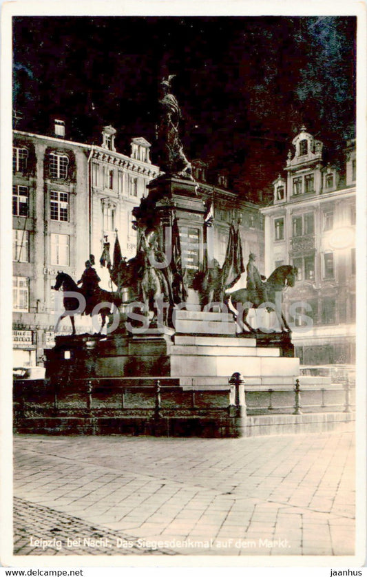Leipzig bei Nacht - Das Siegesdenkmal auf dem Markt - monument - old postcard - 1931 - Germany - used - JH Postcards