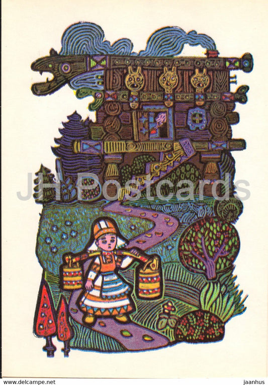illustration by V. Ignatov - Girl with a spindle - 2 - Komi fairy tale - 1977 - Russia USSR - unused - JH Postcards