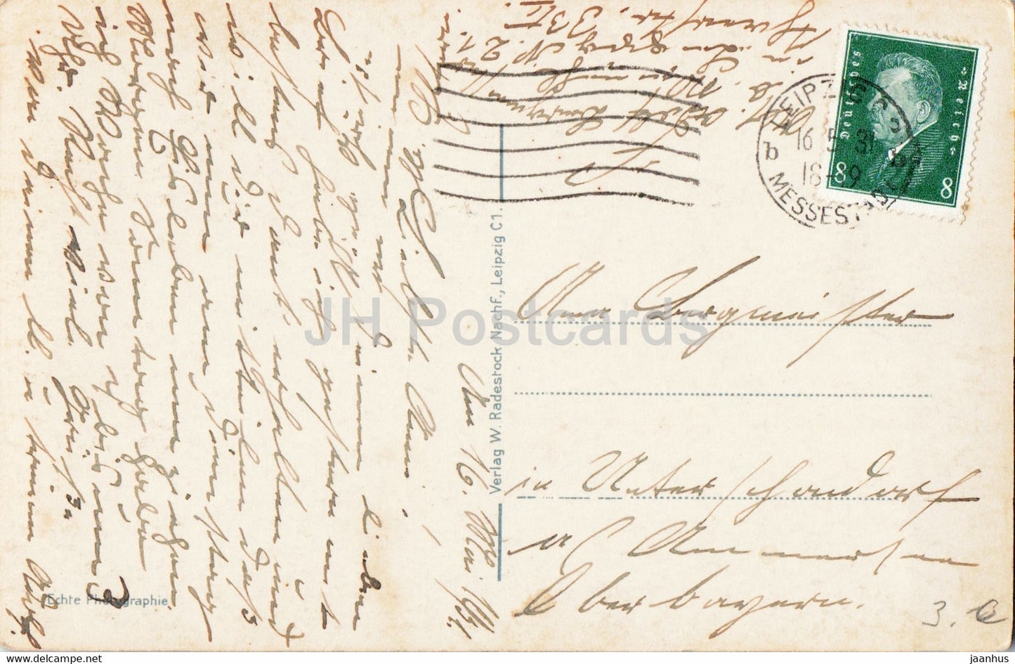 Leipzig bei Nacht - Das Siegesdenkmal auf dem Markt - Denkmal - alte Postkarte - 1931 - Deutschland - gebraucht