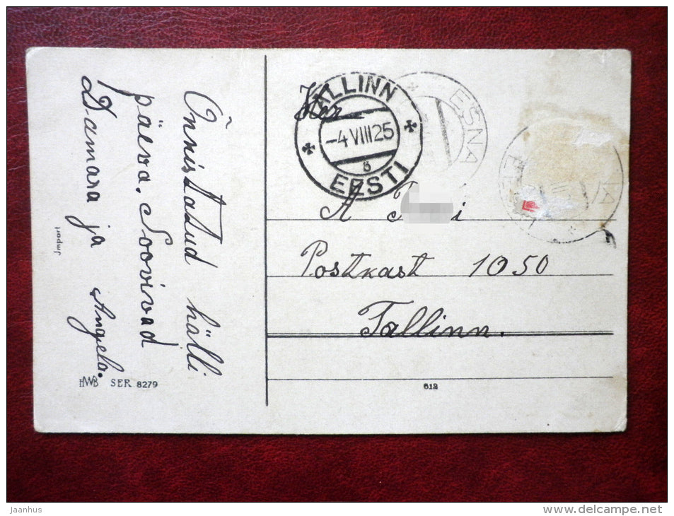 Birthday Greeting Card - flowers - doves - HWB SER 8279 - circulated in 1925 - Estonia - used - JH Postcards