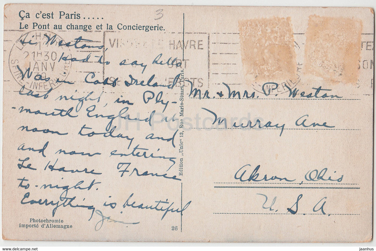 Paris - Le Pont au change et la Conciergerie - tram - bridge - 26 - old postcard - 1939 - France - used