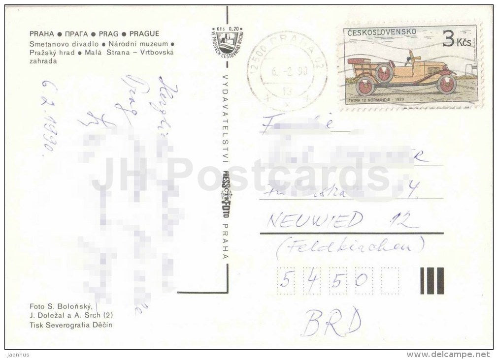 Praha - Prague - Smetanovo theatre - National museum - Prague Castle - Mala Strana - Czechoslovakia - Czech - used 1990 - JH Postcards