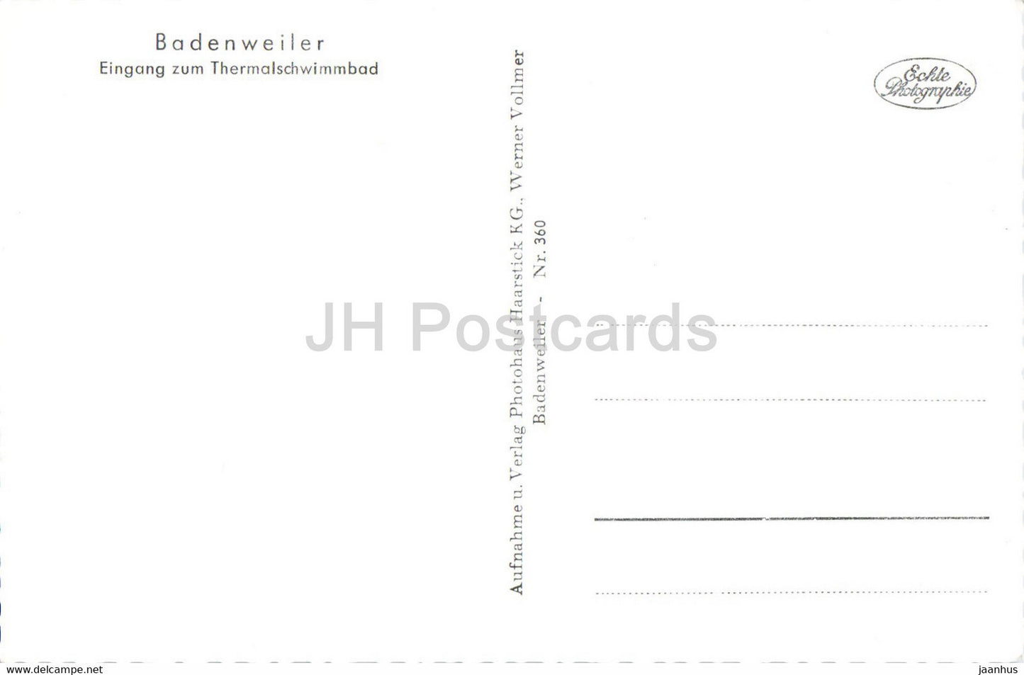 Badenweiler - Eingang zum Thermalschwimmbad - carte postale ancienne - Allemagne - inutilisée