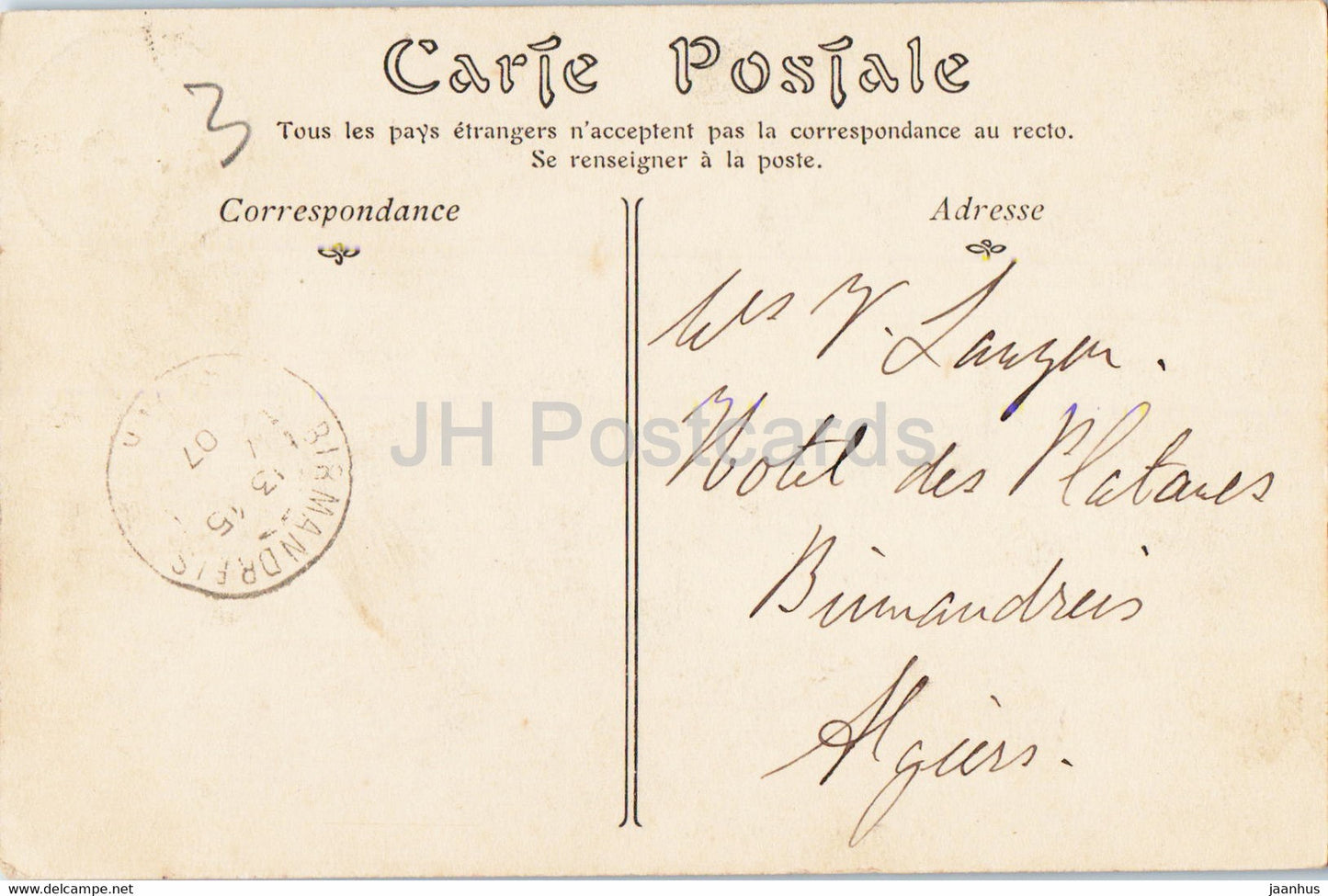 La Glaciere - L'Avenue des Chataigniers - 79 - carte postale ancienne - 1907 - Algérie - oblitéré