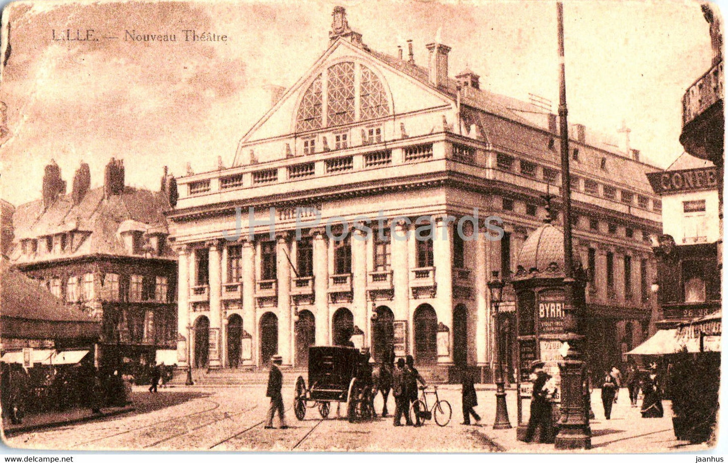 Lille - Noveau Theatre - horse carriage - old postcard - France - used - JH Postcards