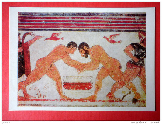 Fighters - fresco from The Tomb of the Augurs in Traquinia . 530 BC - Etruscan Art - 1975 - Russia USSR - unused - JH Postcards