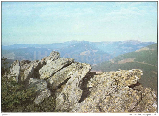 View from Stoh , 1315 to Medvedin and Vysoke Kolo - mountains - Krkonose - Czechoslovakia - Czech - used 1994 - JH Postcards