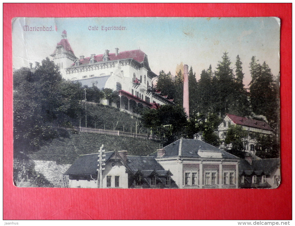 Cafe Egerländer - Marienbad - Marianske Lazne - Czech - sent from Czech to St Petersburg Imperial Russia 1907 - JH Postcards