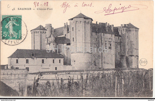 Saumur - Chateau Fort - castle - 48 - 1908 - old postcard - France - used - JH Postcards