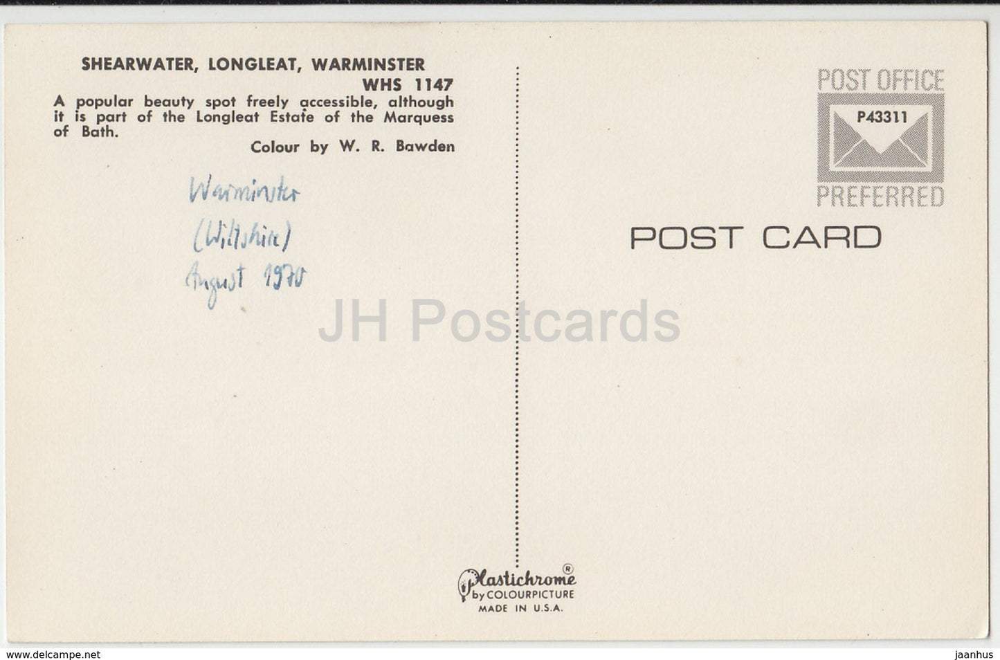 Warminster - Shearwater - Longleat - WHS 1147 - 1970 - United Kingdom - England - used