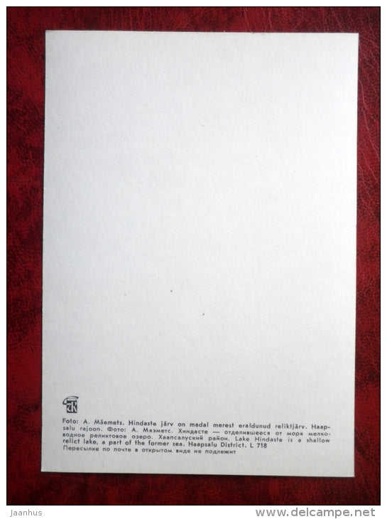 Lake Hindaste - Estonian lakes - 1979 - Estonia - USSR - unused - JH Postcards
