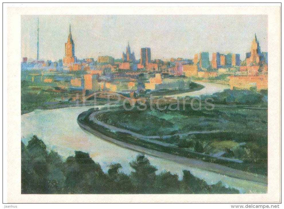 illustration by G. Manizer - Moscow view from Lenin Hills - river - 1975 - Russia USSR - unused - JH Postcards