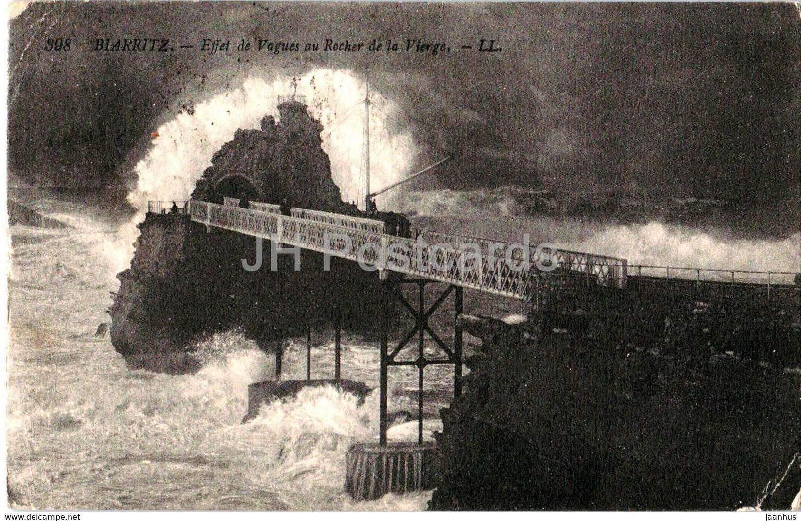 Biarritz - Effet de Vagues au Rocher de la Vierge - 398 - old postcard - 1923 - France - used - JH Postcards