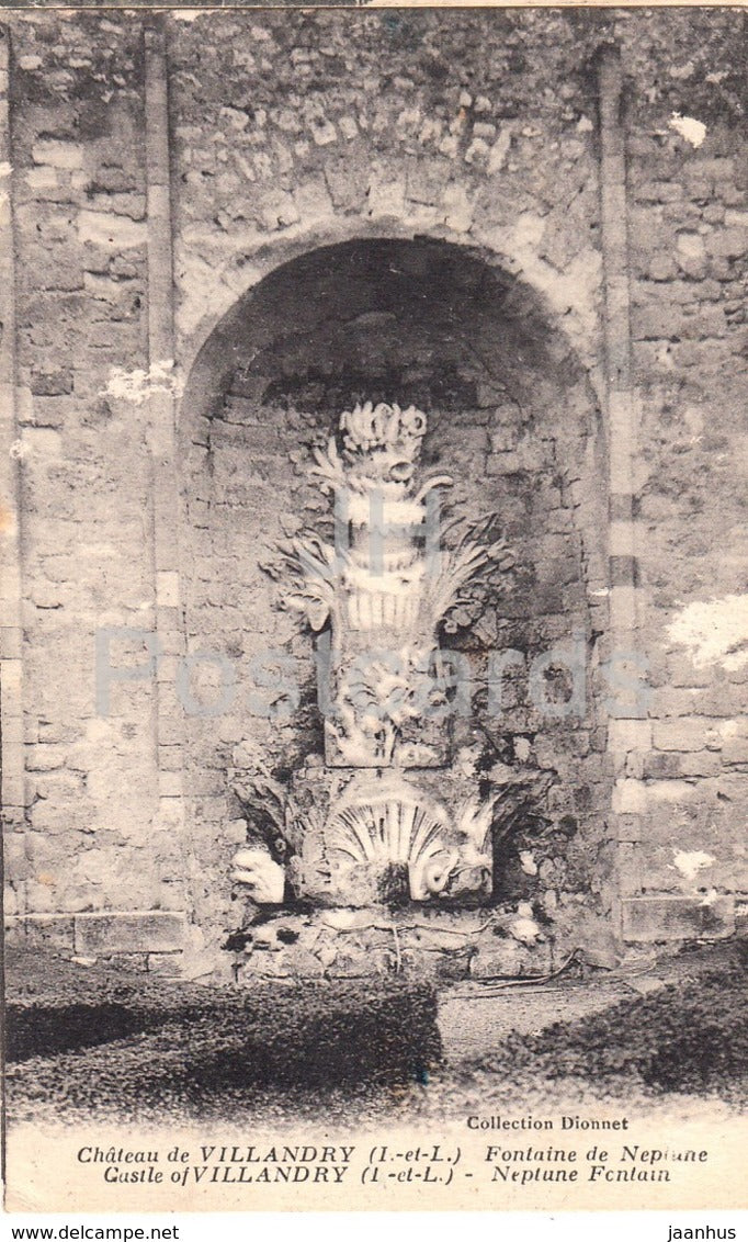Chateau de Villandry - Fontaine de Neptune - castle - old postcard - France - used - JH Postcards