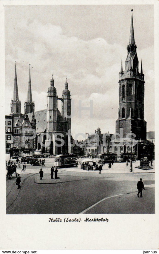 Halle - Saale - Marktplatz - church - tram - old postcard - Germany - unused - JH Postcards