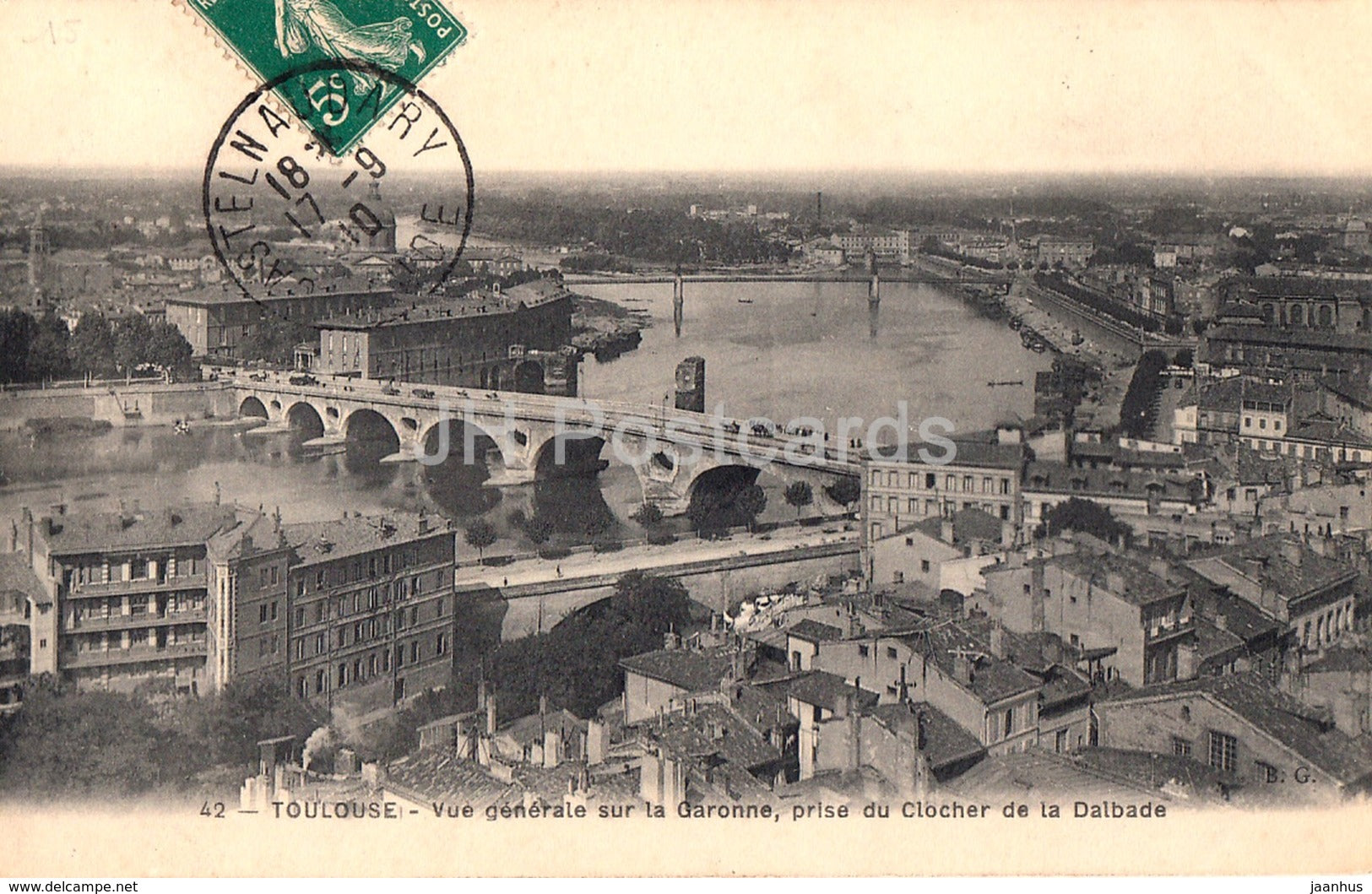 Toulouse - Vue Generale sur la Garonne - prise du Clocher de la Dalbade - bridge - 42 1910 old postcard - France - used - JH Postcards