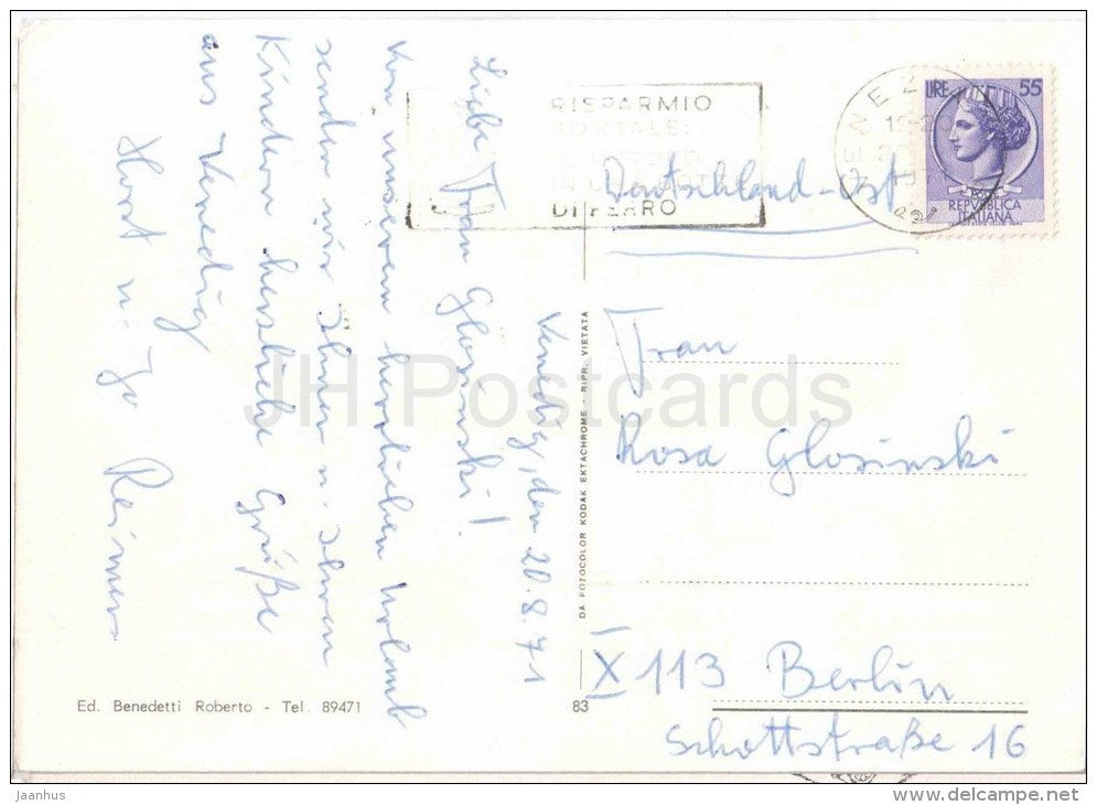 Ponte di Rialto - gondola  - Venezia - Veneto - 270 - Italia - Italy - sent from Italy to Germany 1971 - JH Postcards