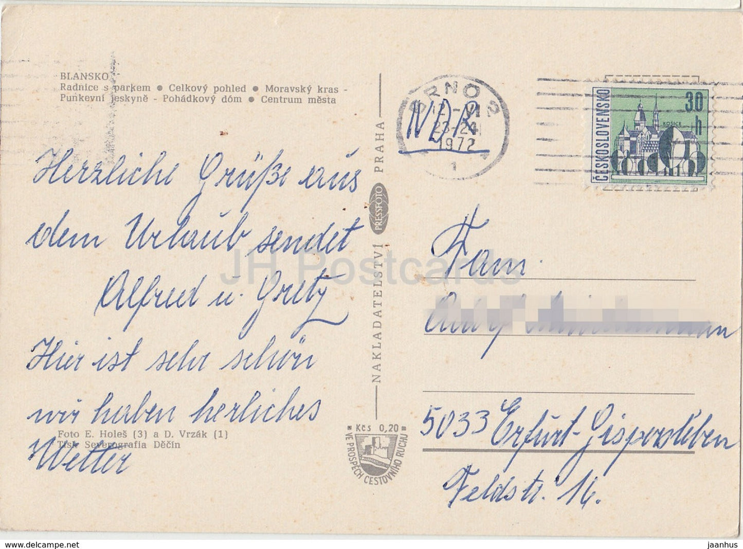 Blansko - hôtel de ville - vue générale - Moravsky Kras - centre-ville - multiview - Tchécoslovaquie - République tchèque - d'occasion