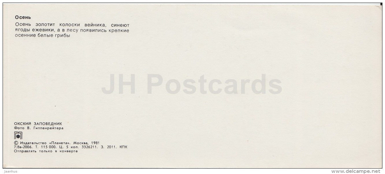 boletus - mushroom - Oka Nature Reserve - 1981 - Russia USSR - unused - JH Postcards