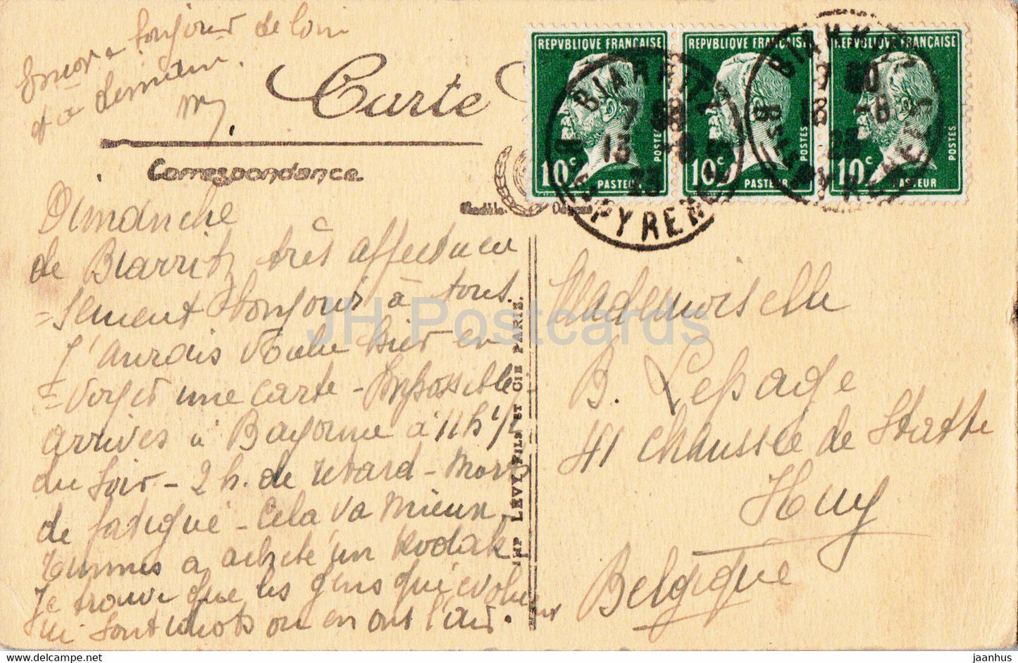 Biarritz - Effet de Vagues au Rocher de la Vierge - 398 - carte postale ancienne - 1923 - France - utilisé