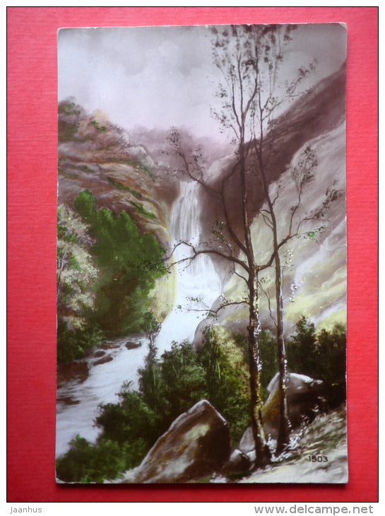 illustration - waterfall - RIP - 1503  - circulated in Estonia 1942 - JH Postcards