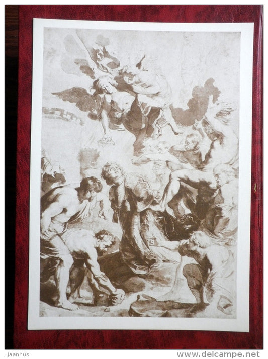 Drawing by Peter Paul Rubens - the Stoning of St. Stephen, 1615 - maxi card - flemish art - 1977 - unused - JH Postcards