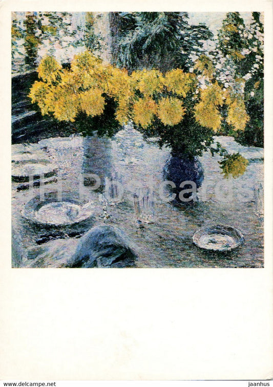 painting by Igor Grabar - Chrysanthemums - flowers - Russian art - 1973 - Russia USSR - unused - JH Postcards