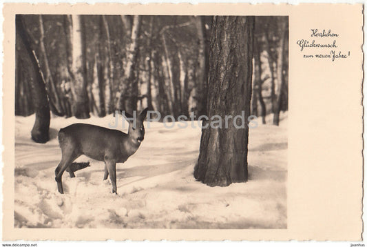 New Year Greeting Card - Herzlichen Gluckwunsch zum Neuen Jahre - deer - Amag 65848 old postcard - 1935 - Germany - used - JH Postcards