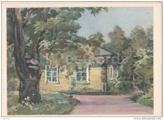illustration by Zvontsov - Nanny´s House - Mikhaylovskoye Pushkin Museum Reserve - 1958 - Russia USSR - unused - JH Postcards