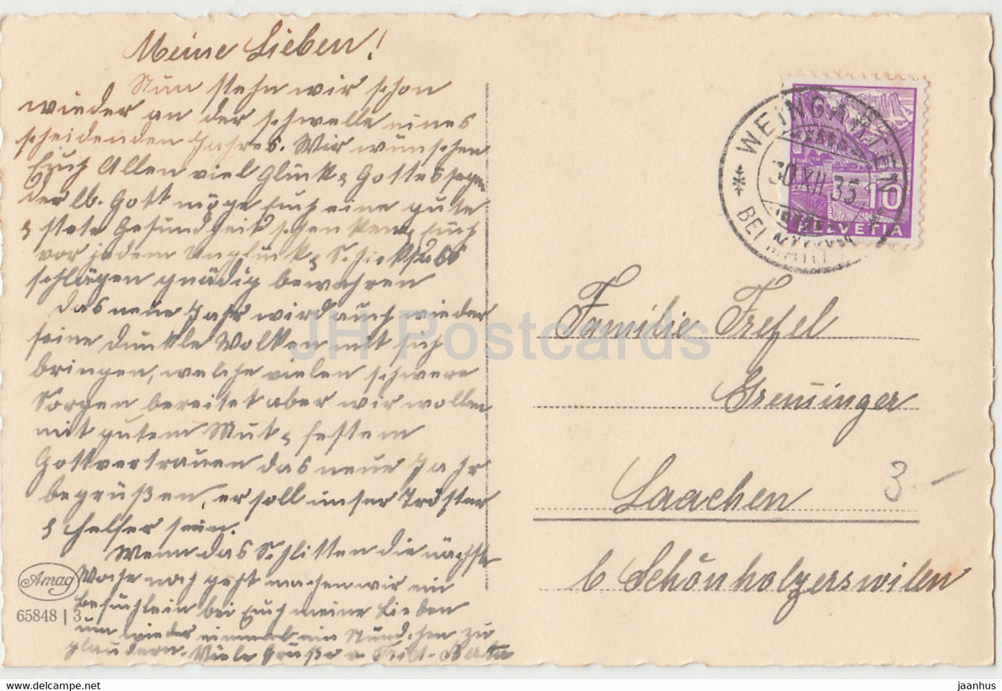 Carte de vœux du Nouvel An - Herzlichen Gluckwunsch zum Neuen Jahre - cerf - Amag 65848 carte postale ancienne - 1935 - Allemagne - utilisé