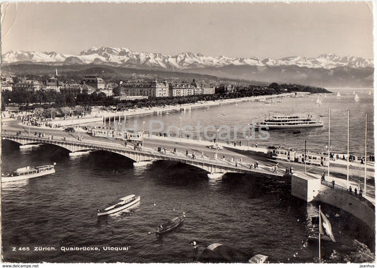 Zurich - Quaibrucke - Utoquai - bridge - boat - tram - 465 - 1957 - Switzerland - used - JH Postcards