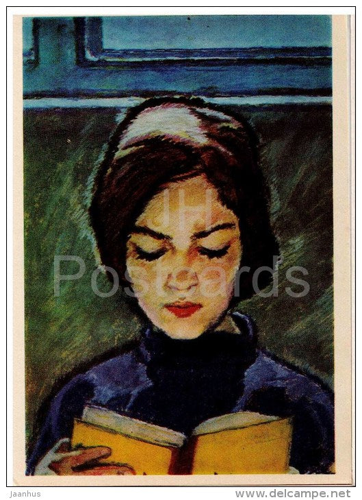 painting by V. Vlasov - Girl with Book , 1966 - ukrainian art - unused - JH Postcards