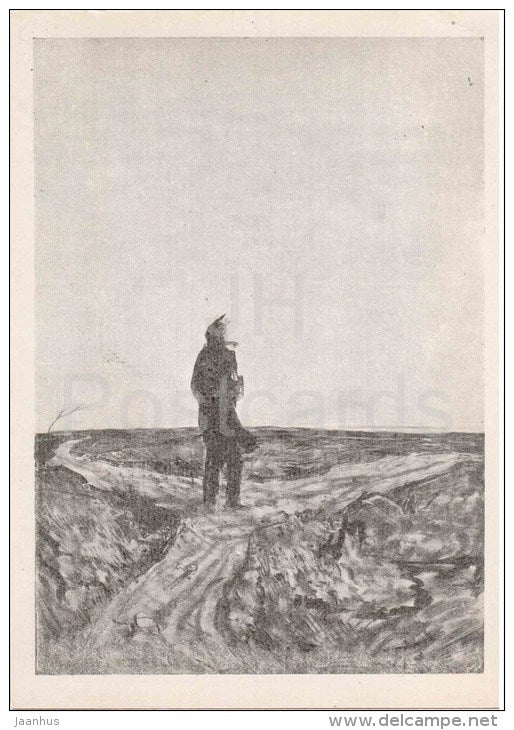 illustration by I. Glazunov - Poet in exile in doubt by russian poet Aleksandr Blok - 1982 - Russia USSR - unused - JH Postcards