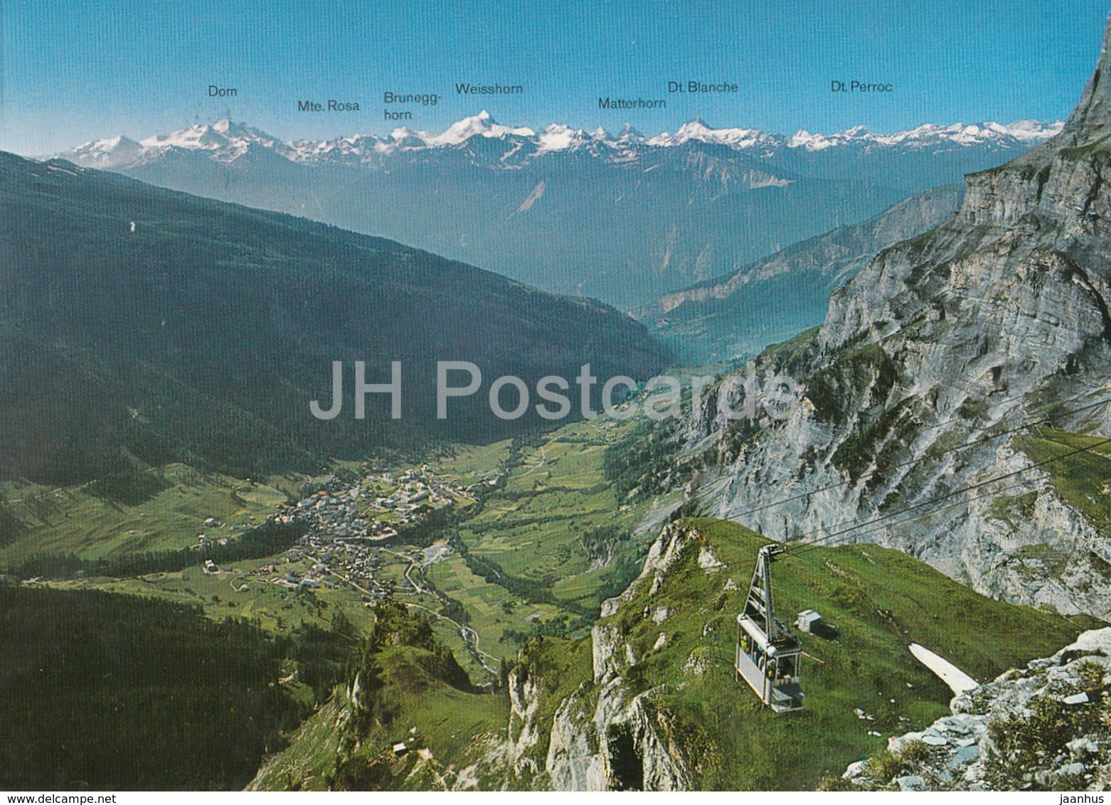 Leukerbad - Loeche les Bains - Blick vom Gemmipass - Luftseilbahn Leukerbad Gemmi cable car - 1978 - Switzerland - used - JH Postcards