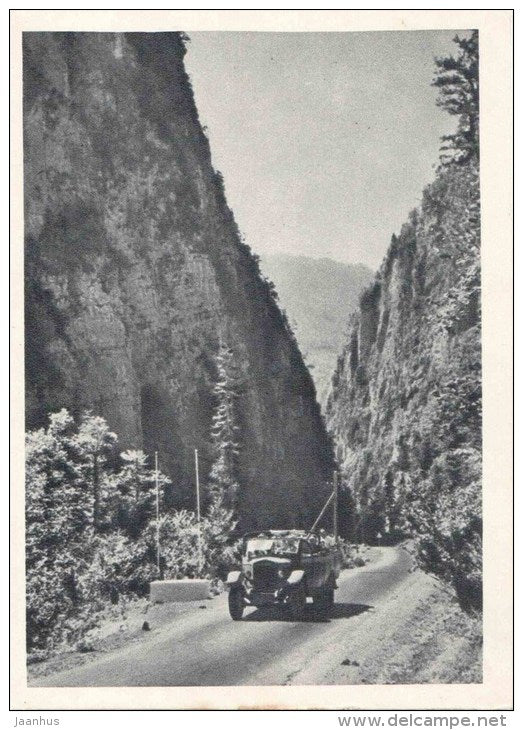 on the road to the lake Ritsa - truck - Lake Ritsa - Abkhazia - Caucasus - 1955 - Georgia USSR - unused - JH Postcards