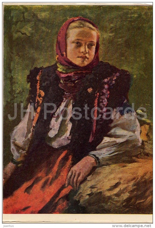 painting by J. Bokshay - Vasilina , 1956 - girl - Ukrainian art - Ukraine USSR - 1964 - unused - JH Postcards