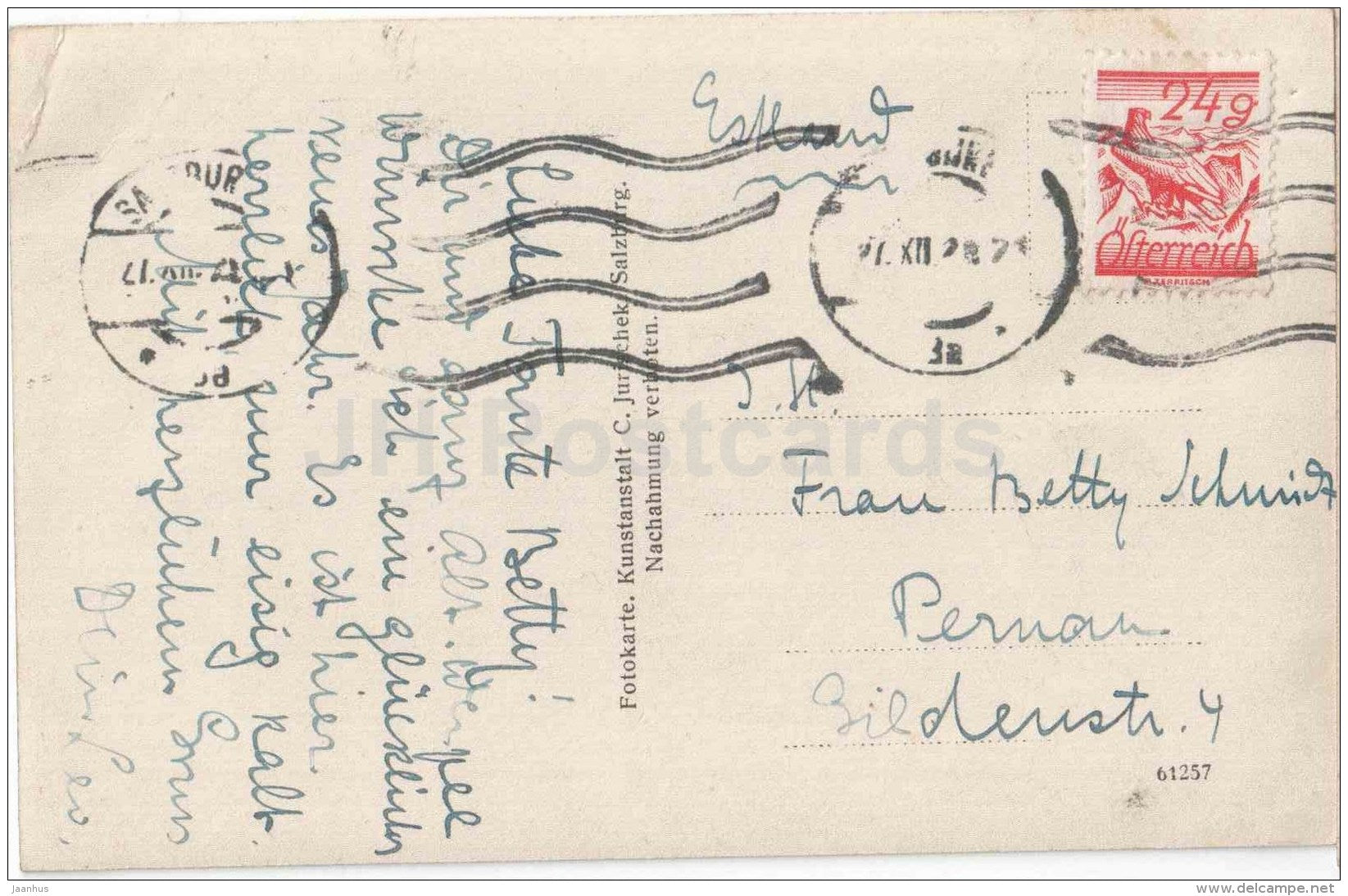 Salzburg - Kapuzinerberg - Austria - 61257 - old postcard - sent from Austria to Estonia - JH Postcards