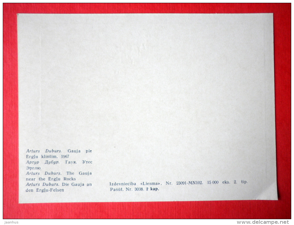 engraving by Arturs Duburs - The Gauja river near the Erglu Rocks - latvian art - unused - JH Postcards