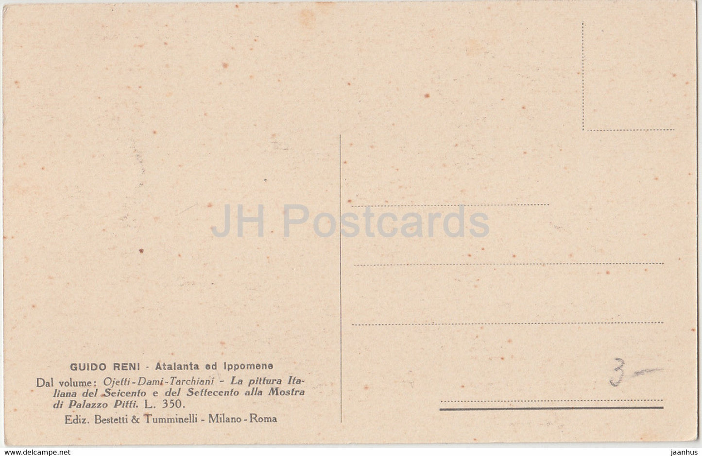 peinture de Guido Reni - Atlanta ed Ippomene - Atalante et Hippomène nu art italien - carte postale ancienne - Italie - inutilisé