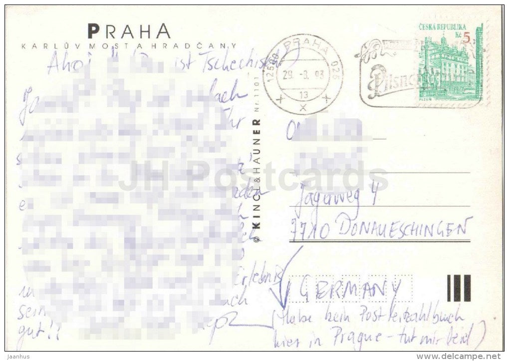 Charles Bridge - Hradcany - Paraha - Prague - Czech - used 1993 - JH Postcards