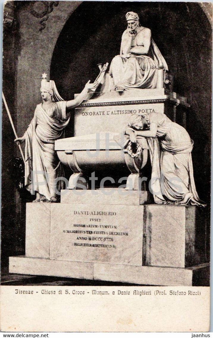Firenze - Florence - Stefano Ricci - Monum a Dante Alighieri - Chiesa di S Croce - old postcard - Italy - unused - JH Postcards
