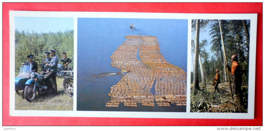 environmental inspectors - raft - logging - Lena river - 1982 - USSR Russia - unused - JH Postcards