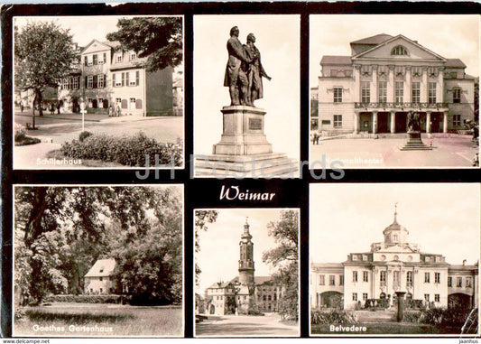 Weimar - Schillerhaus - Belvedere - Nationaltheater - theatre - monument - old postcard - 1968 - Germany DDR - used - JH Postcards